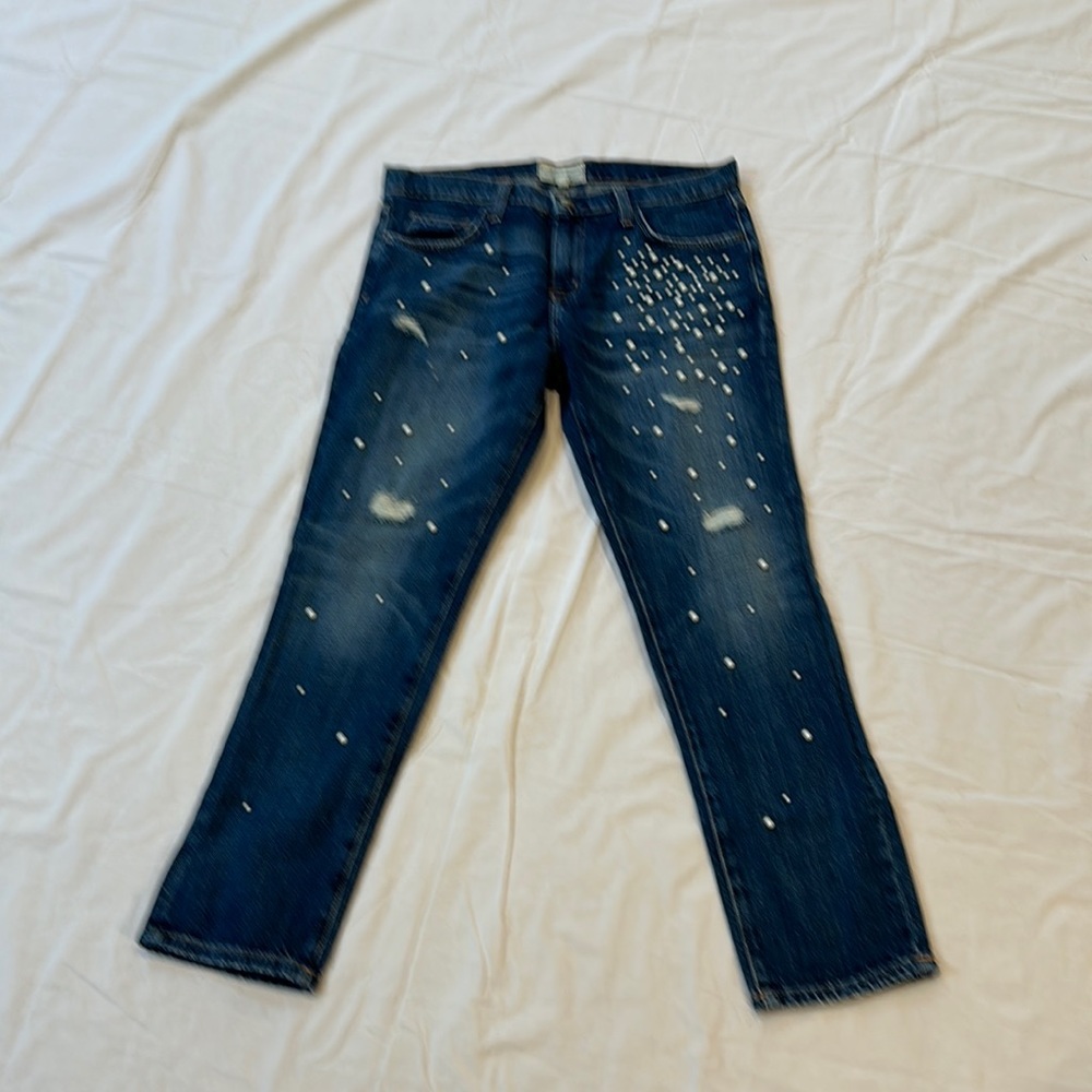 Current/Elliot The Fling Pearl Embellished boyfriend jeans. Sz 28